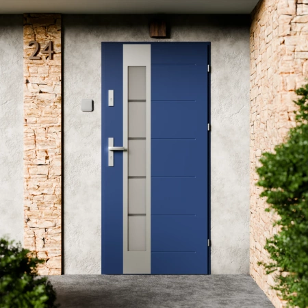 Drzwi zewnętrzne stalowe do domu Sanda Inox 72mm z klamką energooszczędne Ud=1.3 przeszklone lustro weneckie szyba mleczna Program Czyste Powietrze