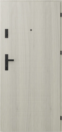 Drzwi wewnątrzklatkowe antywłamaniowe RC3 z Certyfikatem akustyczne wyciszające 47 dB 55 mm stalowe z tłoczeniami z klamką czarną dąb sheffield T34