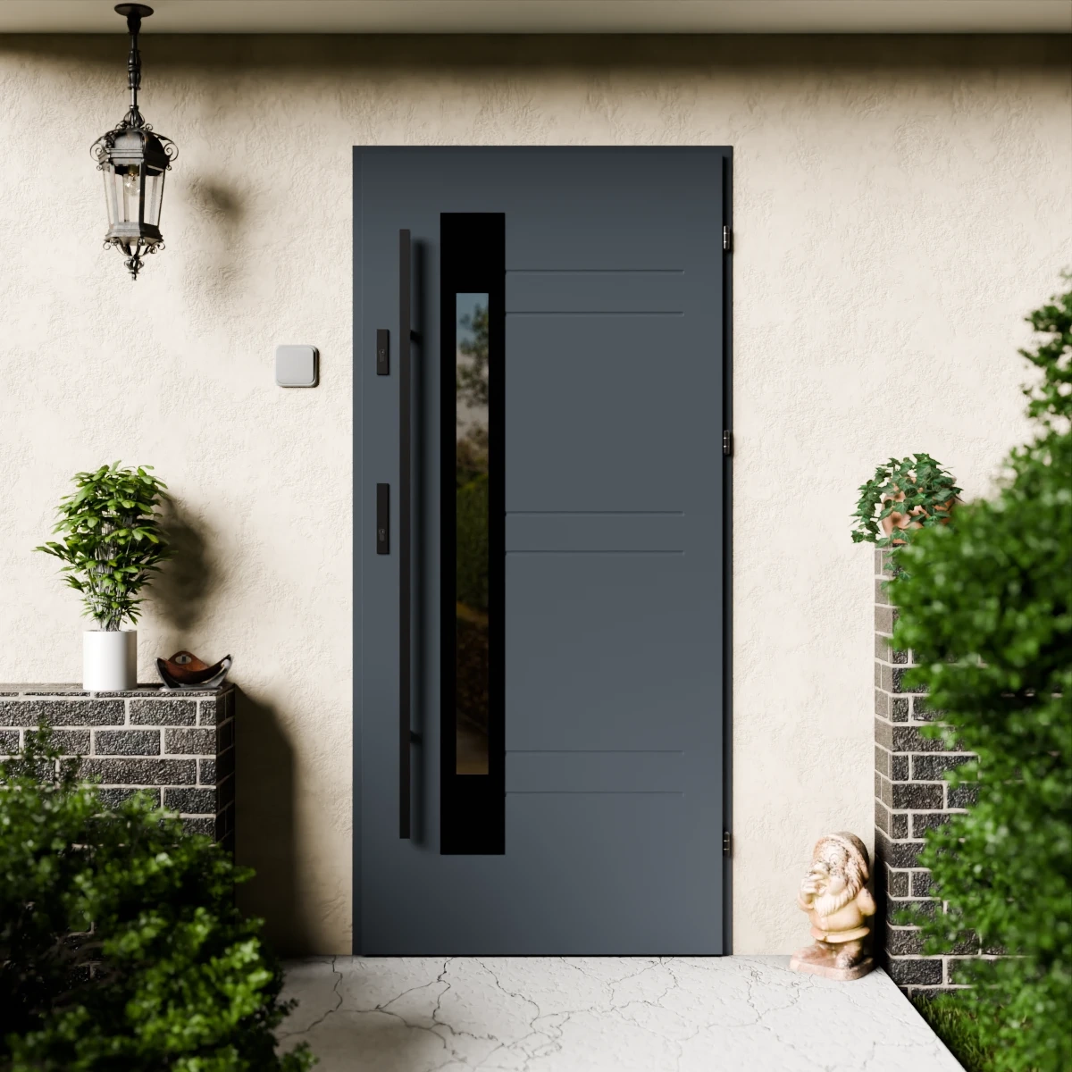 Drzwi zewnętrzne stalowe do domu Weno Black 72mm z antabą/pochwytem energooszczędne Ud=1.3 lustro weneckie szyba mleczna Program Czyste Powietrze
