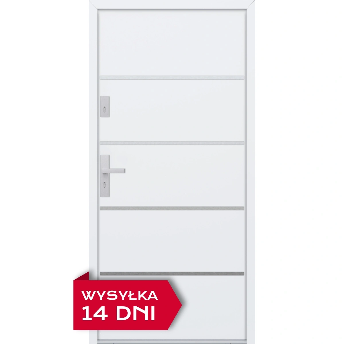 Drzwi zewnętrzne do domu stalowo aluminiowe 68 mm z klamką inox ATU68 białe Program Czyste Powietrze M502
