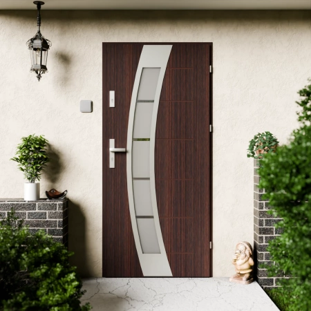 Drzwi zewnętrzne stalowe do domu Efekta Inox 72mm z klamką energooszczędne Ud=1.3 lustro weneckie szyba mleczna Program Czyste Powietrze