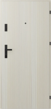 Drzwi wewnątrzklatkowe antywłamaniowe RC3 z Certyfikatem akustyczne wyciszające 47 dB 55 mm stalowe z klamką czarną i aplikacjami dąb bielony A7