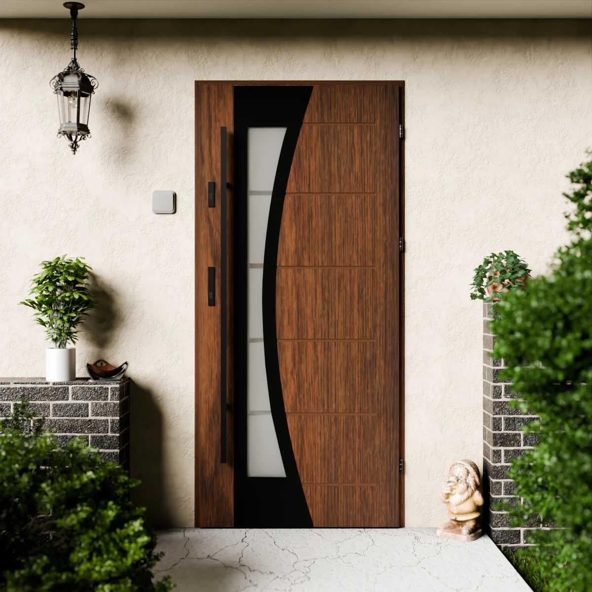 Drzwi zewnętrzne stalowe do domu Optima Black 72mm z antabą/pochwytem energooszczędne Ud=1.3 lustro weneckie szyba mleczna Program Czyste Powietrze