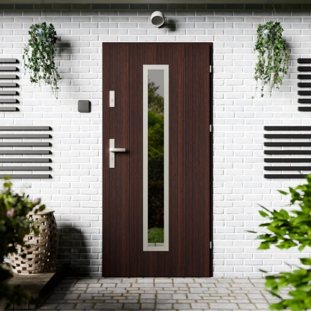 Presto Inox CK drzwi zewnętrzne 72 mm z klamką energooszczędne Ud-1.3 przeszklone lustro weneckie szyba mleczna Program Czyste Powietrze