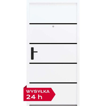 Drzwi wewnątrzklatkowe antywłamaniowe atestowane RC3 68 mm stalowe akustyczne 44 dB dymoszczelne antracyt czarna klamka białe M02