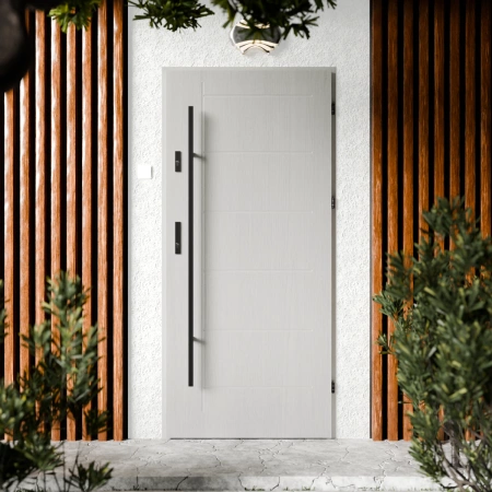 Drzwi zewnętrzne stalowe do domu Basic Black 72mm z antabą/pochwytem energooszczędne Ud=1.3 bez szyby pełne Program Czyste Powietrze