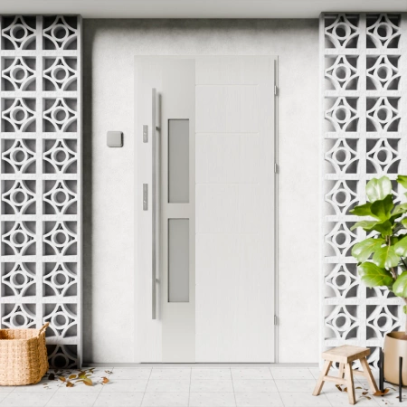 Anda Inox CK drzwi zewnętrzne 72 mm z antabą/pochwytem energooszczędne Ud-1.3 przeszklone lustro weneckie szyba mleczna Program Czyste Powietrze