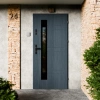 Drzwi zewnętrzne stalowe do domu Weno Black 72mm z klamką czarną energooszczędne Ud=1.3 lustro weneckie szyba mleczna Program Czyste Powietrze
