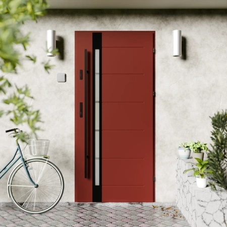 Drzwi zewnętrzne stalowe do domu Toreno Black 72mm z antabą/pochwytem energooszczędne Ud=1.3 lustro weneckie szyba mleczna Program Czyste Powietrze