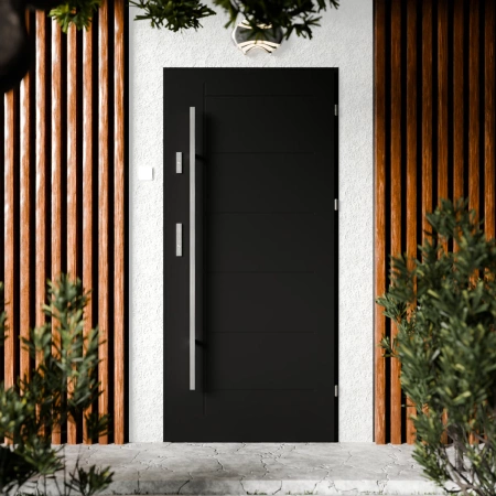 Drzwi zewnętrzne stalowe do domu Basic Inox 72mm z antabą/pochwytem energooszczędne Ud=1.3 bez szyby pełne Program Czyste Powietrze