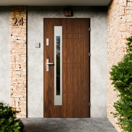 Drzwi zewnętrzne stalowe do domu Weno Inox 72mm z klamką energooszczędne Ud=1.3 przeszklone lustro weneckie szyba mleczna Program Czyste Powietrze