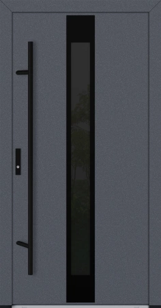 Drzwi zewnętrzne wejściowe do domu stalowo aluminiowe 82 mm DS82 przeszklone z czarnymi okuciami antracyt db703 Program Czyste Powietrze M25