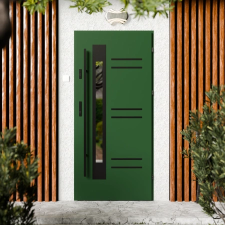 Drzwi zewnętrzne stalowe do domu Pina Black 72mm z antabą/pochwytem energooszczędne Ud=1.3 lustro weneckie szyba mleczna Program Czyste Powietrze