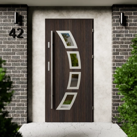 Cinea Inox CK drzwi zewnętrzne 72 mm z antabą/pochwytem energooszczędne Ud-1.3 przeszklone lustro weneckie szyba mleczna Program Czyste Powietrze