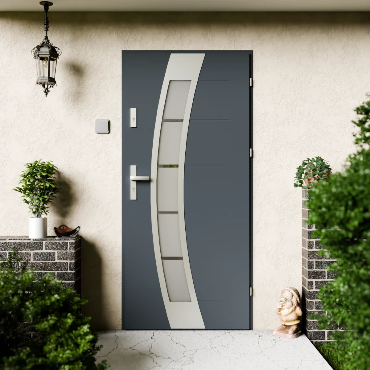 Drzwi zewnętrzne stalowe do domu Efekta Inox 72mm z klamką energooszczędne Ud=1.3 lustro weneckie szyba mleczna Program Czyste Powietrze