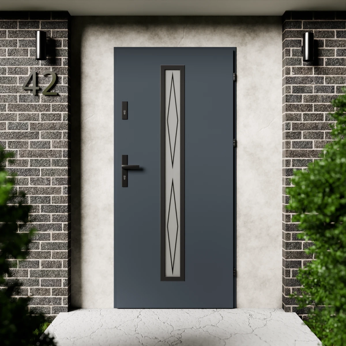 Drzwi zewnętrzne stalowe do domu Witro Black 72mm z klamką czarną energooszczędne Ud=1.3 szyba z nadrukiem ceramicznym Program Czyste Powietrze