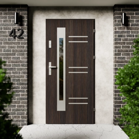 Pina Inox CK drzwi zewnętrzne 72 mm z klamką energooszczędne Ud-1.3 przeszklone lustro weneckie szyba mleczna Program Czyste Powietrze