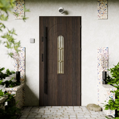 Drzwi zewnętrzne stalowe do domu Retro Black 72mm z antabą/pochwytem energooszczędne Ud=1.3 z szybą Program Czyste Powietrze