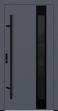 Drzwi zewnętrzne wejściowe do domu stalowo aluminiowe 82 mm DS82 przeszklone z czarnymi okuciami antracyt db703 Program Czyste Powietrze M24