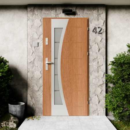 Drzwi zewnętrzne stalowe do domu Optima Inox 72mm z klamką energooszczędne Ud=1.3 przeszklone lustro weneckie szyba mleczna Program Czyste Powietrze