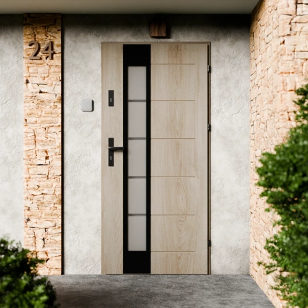 Sanda Black CK drzwi zewnętrzne 72 mm z klamką czarną energooszczędne Ud-1.3 przeszklone lustro weneckie szyba mleczna Program Czyste Powietrze