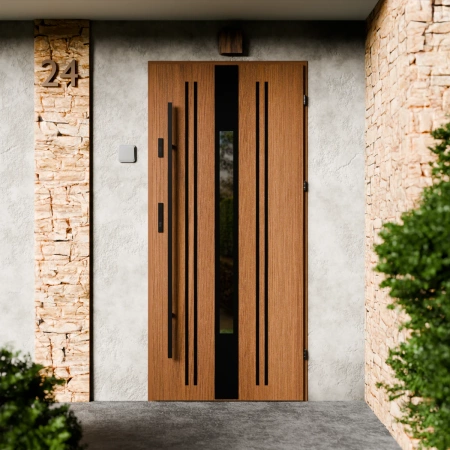 Drzwi zewnętrzne stalowe do domu Elegant Black 72mm z antabą/pochwytem energooszczędne Ud=1.3 lustro weneckie szyba mleczna Program Czyste Powietrze