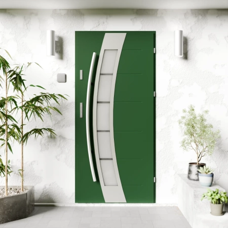 Efekta Inox CK drzwi zewnętrzne 72 mm z antabą/pochwytem energooszczędne Ud-1.3 przeszklone lustro weneckie szyba mleczna Program Czyste Powietrze