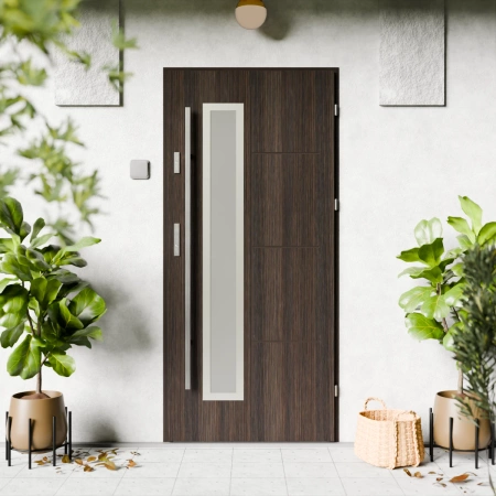 Drzwi zewnętrzne stalowe do domu Tinea Inox 72mm z antabą/pochwytem energooszczędne Ud=1.3 lustro weneckie szyba mleczna Program Czyste Powietrze