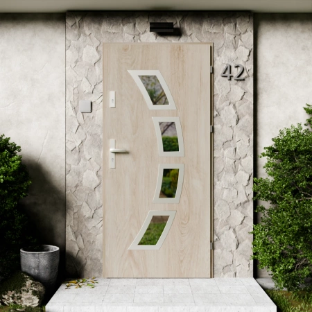 Drzwi zewnętrzne stalowe do domu Cinea Inox 72mm z klamką energooszczędne Ud=1.3 przeszklone lustro weneckie szyba mleczna Program Czyste Powietrze