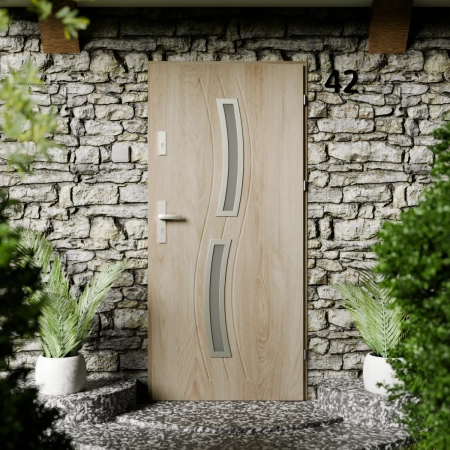 Twista Inox CK drzwi zewnętrzne 72 mm z klamką energooszczędne Ud-1.3 przeszklone lustro weneckie szyba mleczna Program Czyste Powietrze