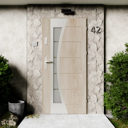 Drzwi zewnętrzne stalowe do domu Optima Inox 72mm z klamką energooszczędne Ud=1.3 przeszklone lustro weneckie szyba mleczna Program Czyste Powietrze