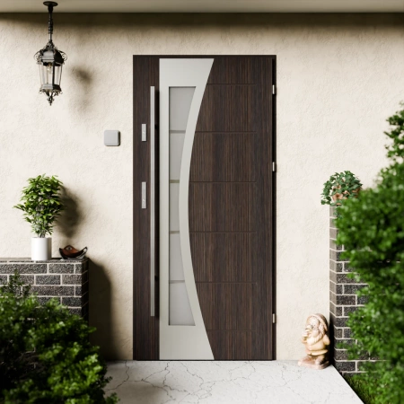 Drzwi zewnętrzne stalowe do domu Optima Inox 72mm z antabą/pochwytem energooszczędne Ud=1.3 lustro weneckie szyba mleczna Program Czyste Powietrze