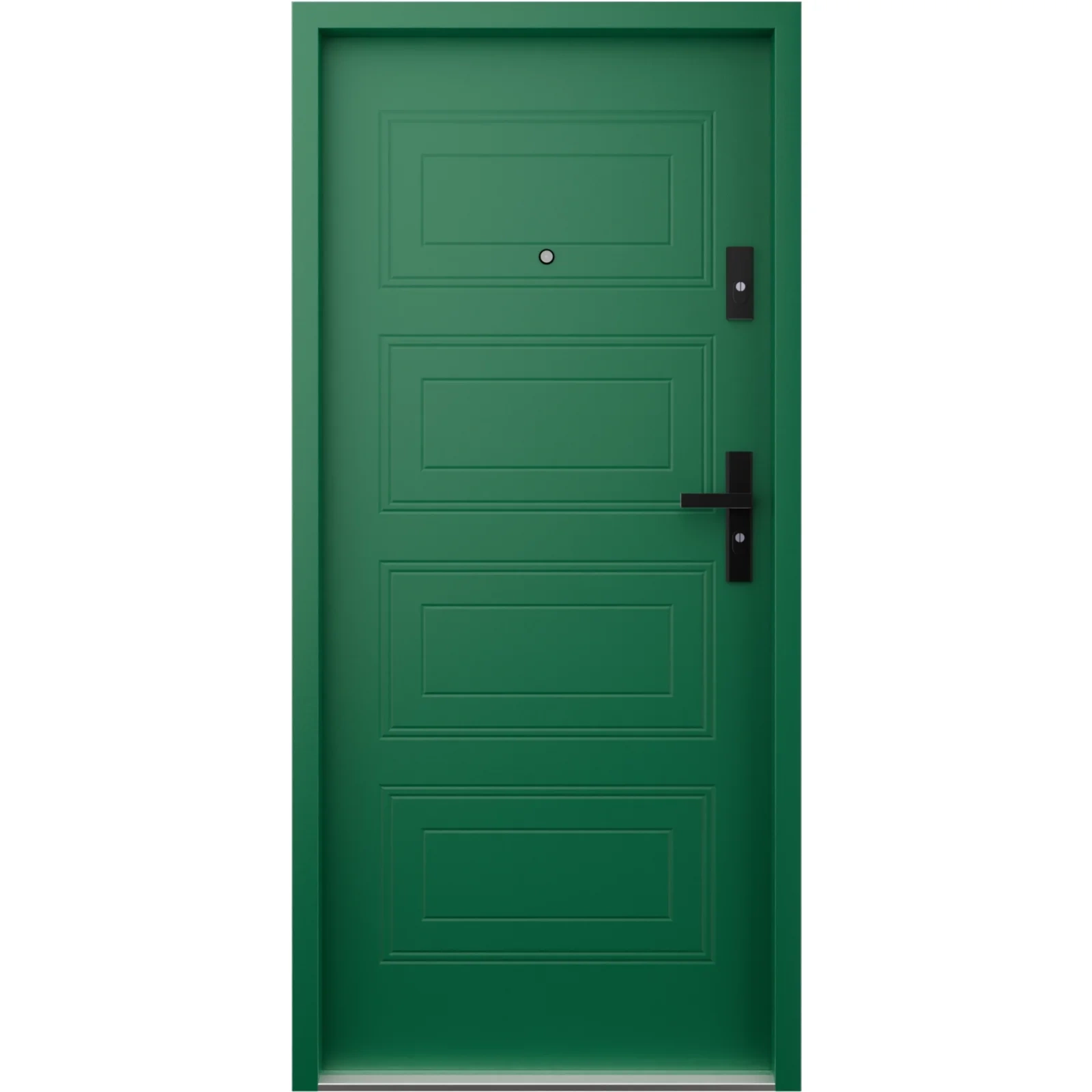 Ekonomiczne drzwi wewnątrzklatkowe wejściowe do mieszkania z klatki schodowej 55 mm stalowe zielone T34