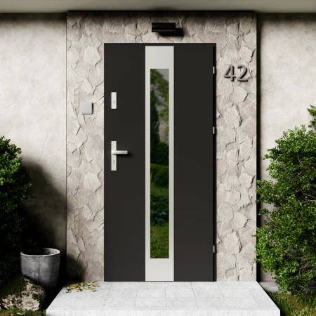 Modern Inox CK drzwi zewnętrzne 72 mm z klamką energooszczędne Ud-1.3 przeszklone lustro weneckie szyba mleczna Program Czyste Powietrze