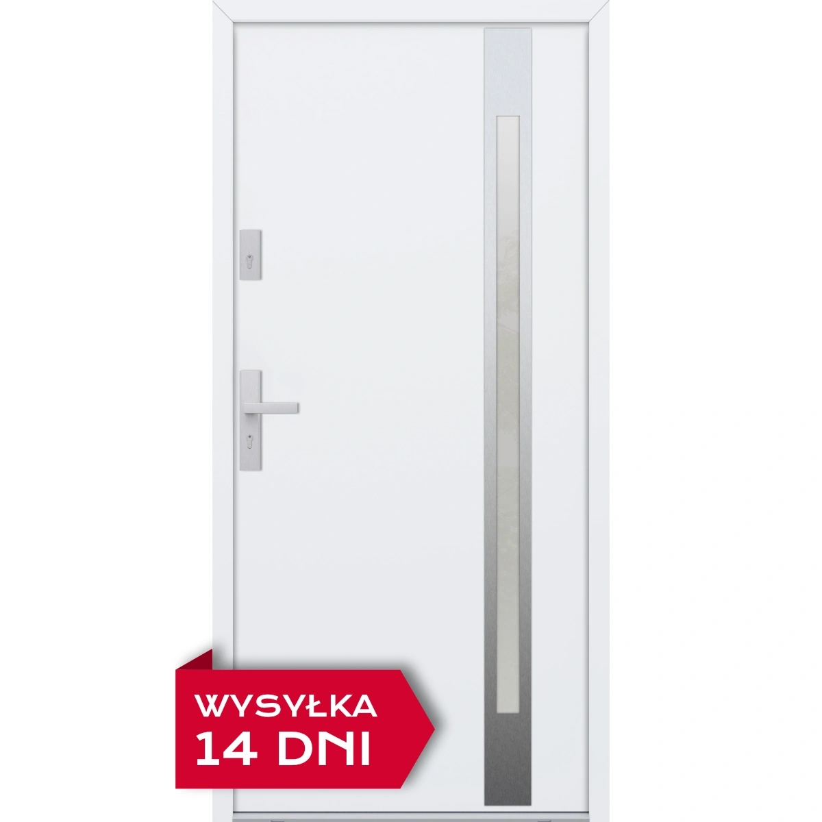 Drzwi zewnętrzne do domu stalowo aluminiowe 68 mm z szybą i klamką inox ATU68 białe Program Czyste Powietrze M504