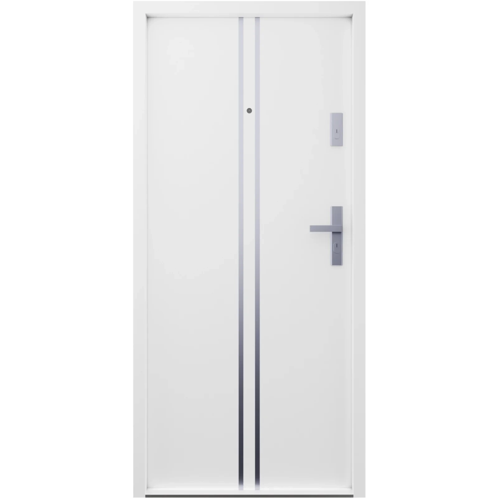 Drzwi wewnątrzklatkowe antywłamaniowe w klasie RC4 55 mm stalowe z klamką i zawiasami srebrnymi inox białe A7