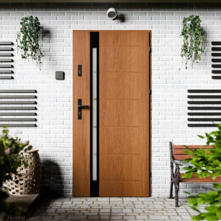 Drzwi zewnętrzne stalowe do domu Toreno Black 72mm z klamką czarną energooszczędne Ud=1.3 lustro weneckie szyba mleczna Program Czyste Powietrze