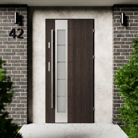 Sanda Inox CK drzwi zewnętrzne 72 mm z antabą/pochwytem energooszczędne Ud-1.3 przeszklone lustro weneckie szyba mleczna Program Czyste Powietrze