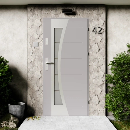 Drzwi zewnętrzne stalowe do domu Optima Inox 72mm z klamką energooszczędne Ud=1.3 przeszklone lustro weneckie szyba mleczna Program Czyste Powietrze
