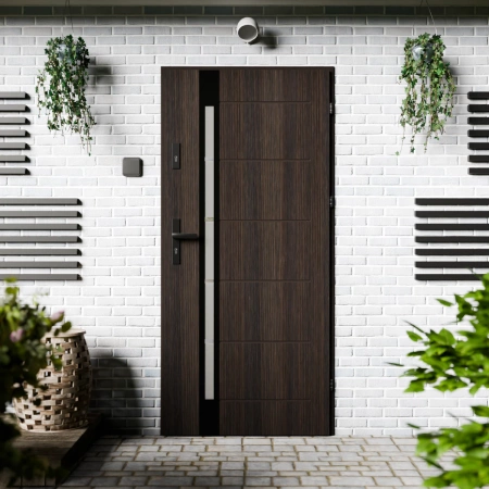 Drzwi zewnętrzne stalowe do domu Toreno Black 72mm z klamką czarną energooszczędne Ud=1.3 lustro weneckie szyba mleczna Program Czyste Powietrze