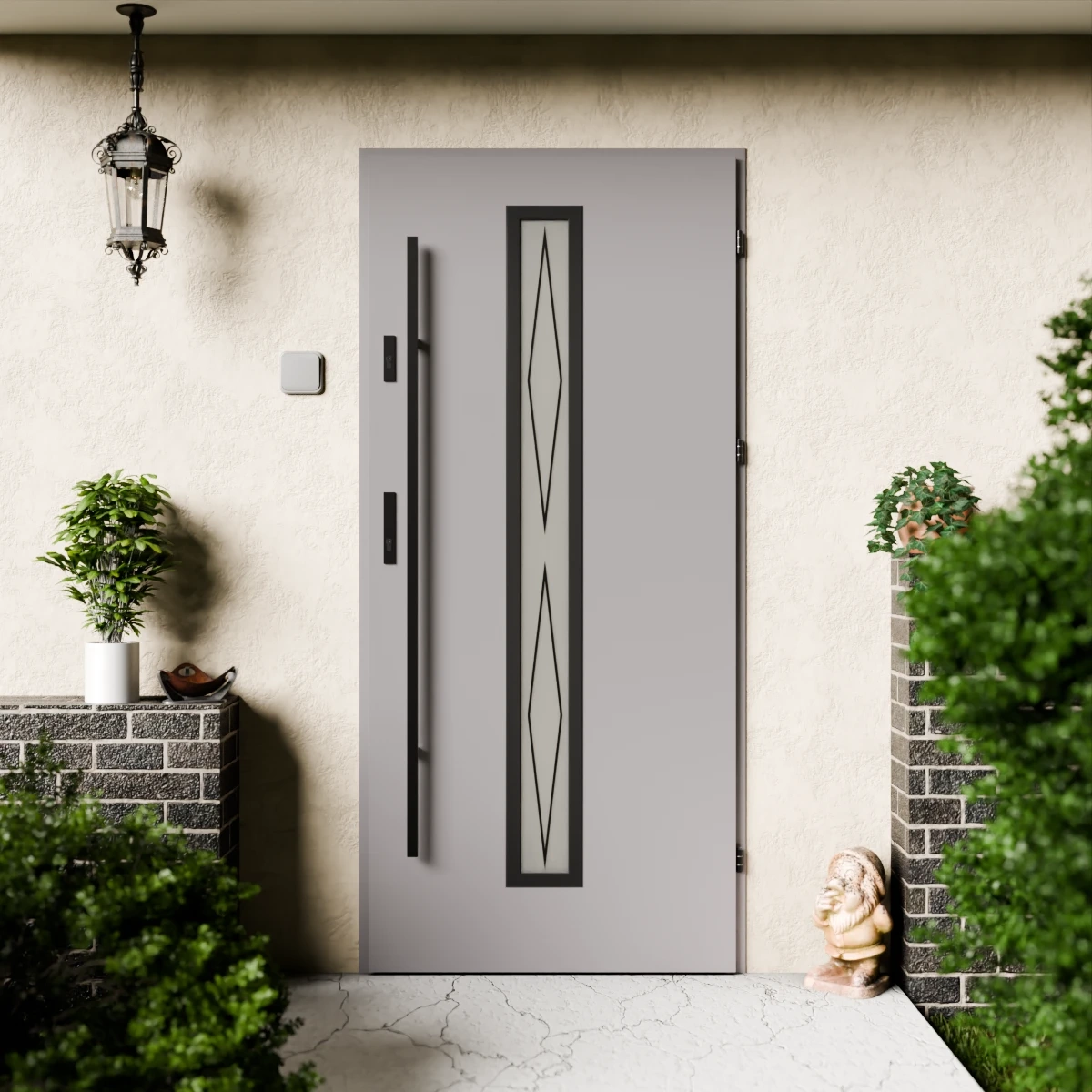 Drzwi zewnętrzne stalowe do domu Witro Black 72mm z antabą/pochwytem energooszczędne Ud=1.3 szyba z nadrukiem ceramicznym Program Czyste Powietrze
