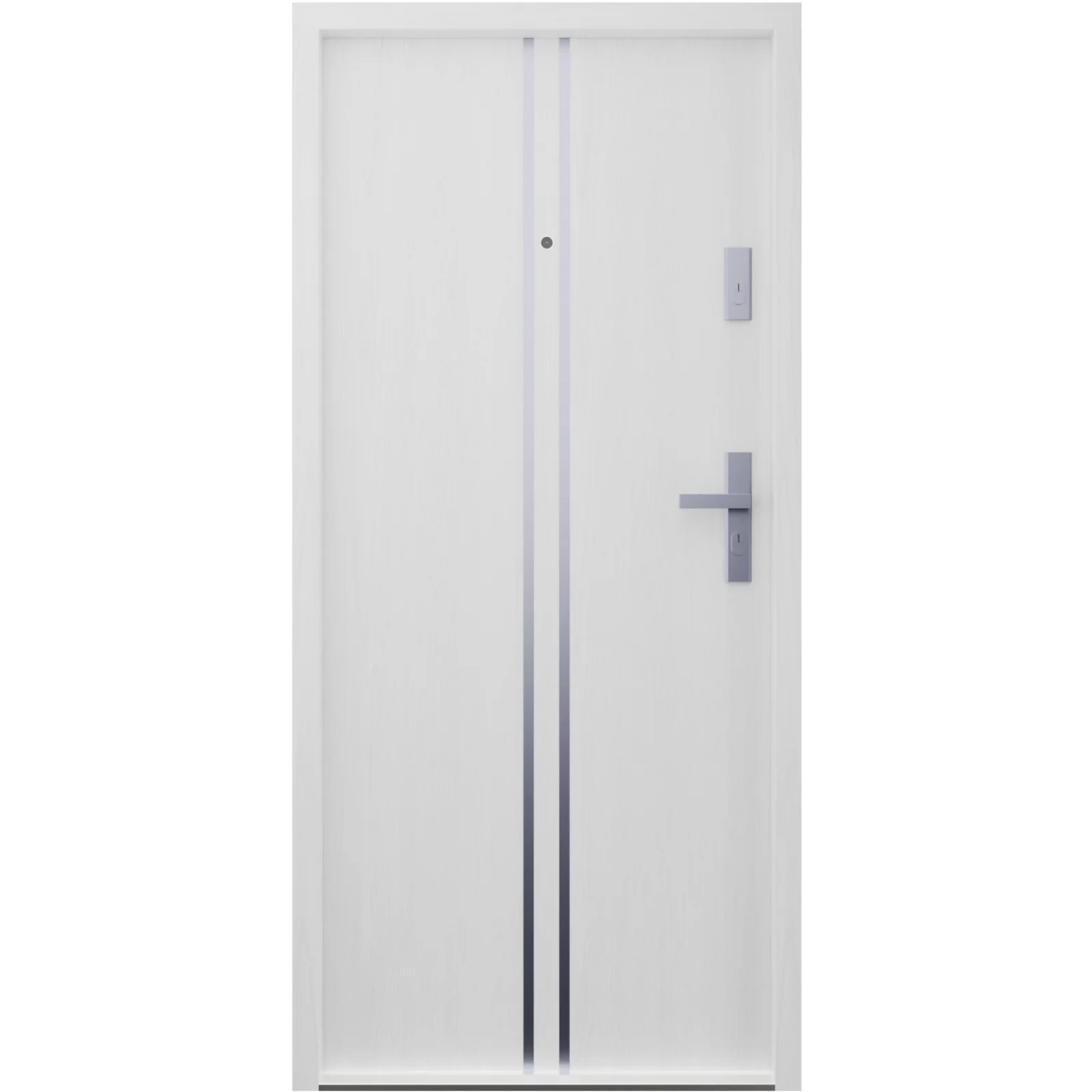 Drzwi wewnątrzklatkowe antywłamaniowe w klasie RC4 55 mm stalowe z klamką i zawiasami srebrnymi inox biały drewnopodobny A7