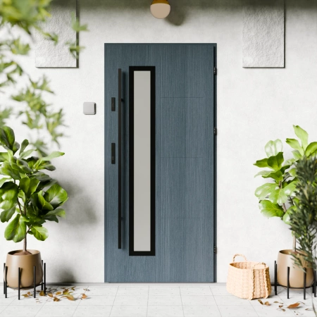 Drzwi zewnętrzne stalowe do domu Tinea Black 72mm z antabą/pochwytem energooszczędne Ud=1.3 lustro weneckie szyba mleczna Program Czyste Powietrze