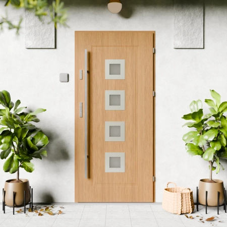 Quarto Inox CK drzwi zewnętrzne 72 mm z antabą/pochwytem energooszczędne Ud-1.3 przeszklone reflex szary szyba mleczna Program Czyste Powietrze