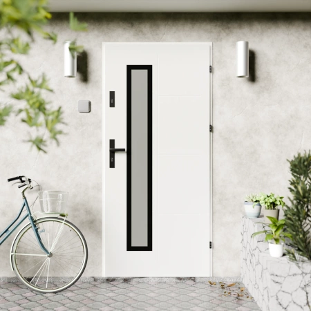Drzwi zewnętrzne stalowe do domu Tinea Black 72mm z klamką czarną energooszczędne Ud-1=3 lustro weneckie szyba mleczna Program Czyste Powietrze