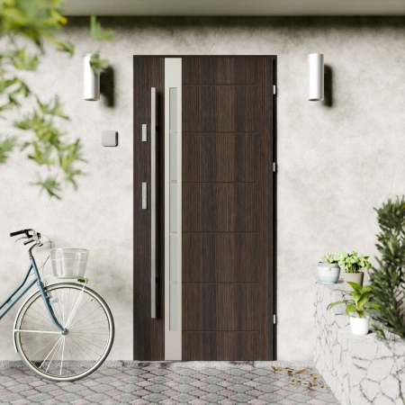 Drzwi zewnętrzne stalowe do domu Toreno Inox 72mm z antabą/pochwytem energooszczędne Ud=1.3 lustro weneckie szyba mleczna Program Czyste Powietrze