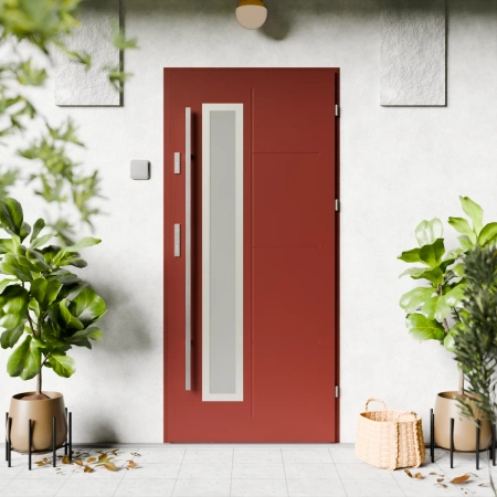 Drzwi zewnętrzne stalowe do domu Tinea Inox 72mm z antabą/pochwytem energooszczędne Ud=1.3 lustro weneckie szyba mleczna Program Czyste Powietrze