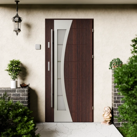 Drzwi zewnętrzne stalowe do domu Optima Inox 72mm z antabą/pochwytem energooszczędne Ud=1.3 lustro weneckie szyba mleczna Program Czyste Powietrze