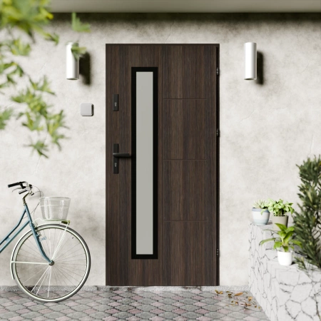 Drzwi zewnętrzne stalowe do domu Tinea Black 72mm z klamką czarną energooszczędne Ud-1=3 lustro weneckie szyba mleczna Program Czyste Powietrze