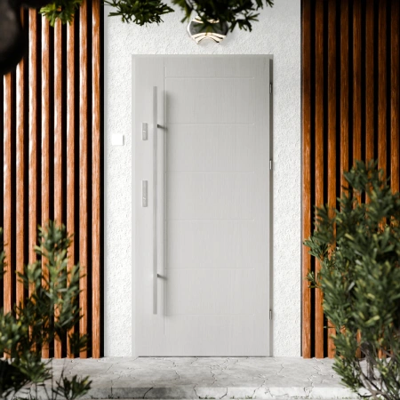 Basic Inox CK drzwi zewnętrzne 72 mm z antabą/pochwytem energooszczędne Ud-1.3 bez przeszklenia pełne Program Czyste Powietrze